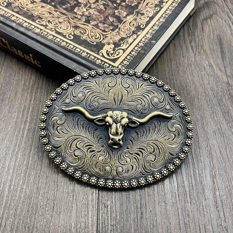 YOQUCOL American Western Cowboy Belt Buckle Bronze Longhorn Bull Head Belt Buckle For Men - Image 3